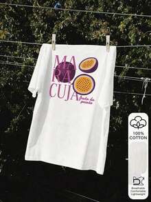 GiftPassionfruit Camiseta de Verano para Mujer con Estampado de Maracuyá, Moda Casual, 100% Algodón, Manga Corta, Camiseta con Diseño Gráfico, Tela Suave, Ropa de Algodón, Camiseta para Exteriores, Estampado, Camiseta de Verano, Camiseta para Mujer, Blusa de Verano, Atuendo para Vacaciones, Estilo de Viaje, Estilo Playero, Ropa Minimalista para Resort, Suave - Blanco 3 - Ver 4