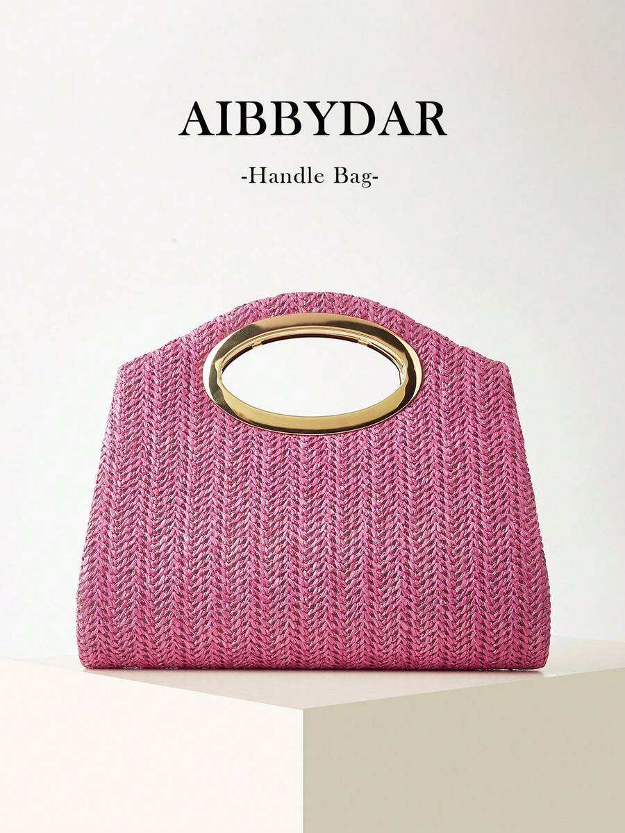AIBBYDAR 女款手提包，玫瑰紅時尚編織托特包，度假海灘多功能斜挎包，休閒極簡主義海灘度假必備