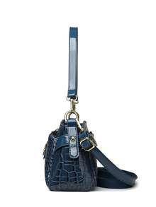 Retro Minimalist Printed Crossbody Bag With Adjustable PU Strap, Flap Closure , New Year - Azul - Ver 7