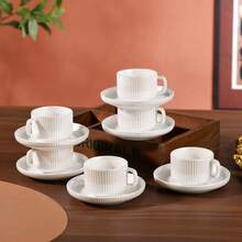Italian Ceramic Coffee Cup & Saucer Set, Suitable For Cappuccino, Latte, Espresso And Turkish Coffee, Home Gathering, 3oz/90ml, Heat & Cold Resistant - E Type - View 1