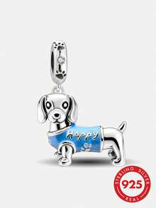 1 mặt dây chuyền hình chó Dachshund vui vẻ bằng bạc Sterling 925, thích hợp để làm vòng tay, lắc tay, trang sức tự làm và phụ kiện hàng ngày cho nữ, phù hợp cho các bạn gái đeo. - Chú chó Dachshund hạnh phúc - Xem 1