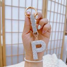 1pc Diamond Embellished Lucky Letter Keychain Car Key Chain With Crystal, Bling Key Fob - Multicolor - View 18