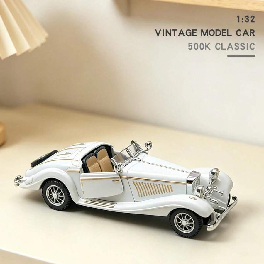 Modelo de coche clásico vintage 500K a escala 1:32, réplica de vehículo en miniatura con mecanismo de retroceso, para colección, regalo para niños - Blanco 500k - Ver 1