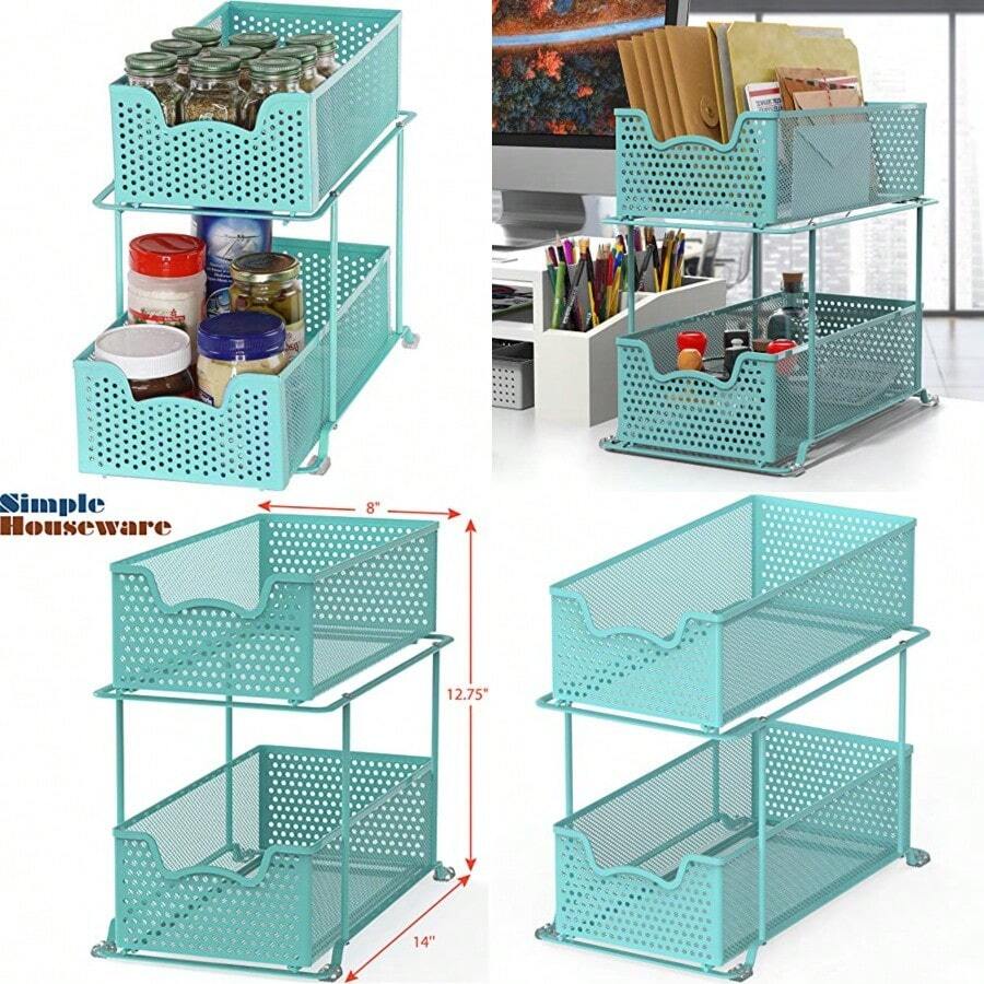 Simple Houseware - Cajón organizador deslizante de 2 niveles, color - Turquesa - Ver 1