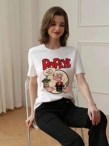 Women's 100% Cotton T-Shirts 2026, Women's Casual T-Shirt With Colorful Letter And Cartoon Character Print, Round Neck, Short Sleeve, Spring/Summer, Versatile For Everyday Use, Pink Hen Party - White - View 2