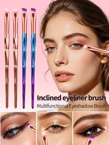 4Pcs Angled Inclined Eyeliner Brush Set - Fine Precise Flat Head, Sharp Detailed Liner Drawing, Unique Diamond Twisted Handle For Eyebrow & Multifunctional Eye Makeup - Multicolor - View 2