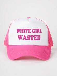 1pc Men's Printed "WHITE GIRL" Sponge Mesh Baseball Cap, Adjustable Outdoor Sports Trucker Hat, Suitable For Spring/Autumn Travel, Beach, Party - Letter - View 4