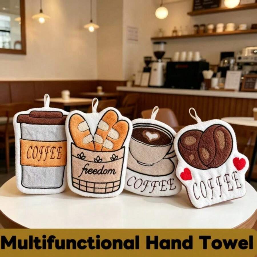 1/4/8pcs Creative Coffee Bread Shaped Towels, High Absorbent Coral Fleece Hanging Towels For Bathroom And Kitchen - Multicolor - View 1
