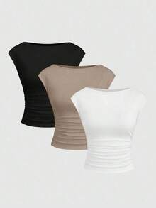 Set de 3 piezas de top/camiseta ajustada con espalda descubierta, transpirable y que absorbe la humedad para mujeres - Multicolor 15 - Ver 1
