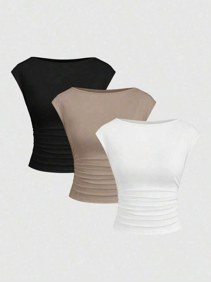Set de 3 piezas de top/camiseta ajustada con espalda descubierta, transpirable y que absorbe la humedad para mujeres - Multicolor 15 - Ver 1