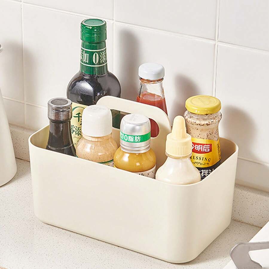 1 pieza Caja de almacenamiento de plástico multicapa con asa, adecuada para el baño y el tocador