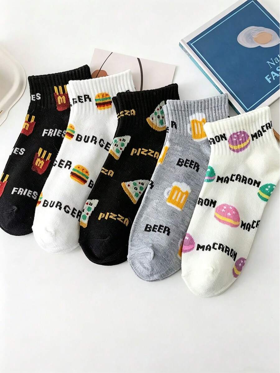 1/5 Đôi tất chủ đề đồ ăn nhanh, tất cổ ngắn bằng cotton mềm mại in hình đồ ăn ngộ nghĩnh, quà tặng cho người yêu ẩm thực, tất thường ngày unisex, lựa chọn tuyệt vời cho sinh nhật, Halloween, tiệc Lễ Tạ ơn. - Nhiều màu - Xem 1