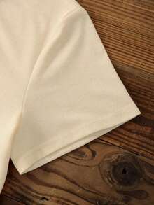 de verano para mujer de unicolor con cuello redondo sencillo y mangas cortas, para uso diario - Albaricoque - Ver 3