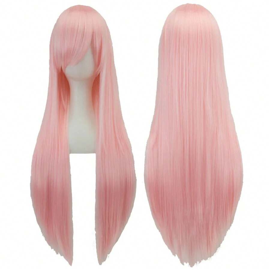 Pink Straight Synthetic Wig With Bangs, Women's Anime Cosplay Hair, Halloween Costume Wig, Daily Party Heat Resistant Long Wig, Gift For Her - 淺粉色 - 查看 1
