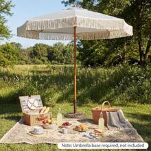 7Ft Patio Umbrella With Fringe, 2-Tier Outdoor Boho Umbrella With Tassels, Wood-Grain Aluminum Pole, Sun-Protective Canopy, 8 Ribs For Deck Backyard Poolside - Blue - View 8