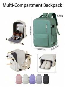 Large Capacity Multi-Compartment Travel Backpack, 180° Wide Opening Design, With Separate Shoe And Laptop Compartments, Multi-Pocket Layered Storage, Lightweight Padded Shoulder Straps, Suitable For Business Commute, School, Travel And Daily Use - Multicolor - View 3
