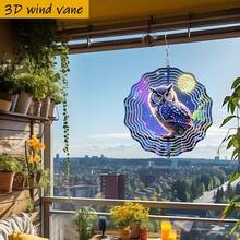 1个3D彩色猫头鹰栖息在夜空下的树枝上，尺寸为10英寸*10英寸，带旋转挂钩，可360° DIY创意彩虹风格旋转花园风车（不含吊坠），款式随机 - A - 查看 6
