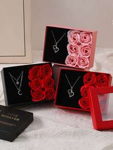 New Creative Valentine's Day Gift Ring Necklace Rose Flower Jewelry Box, Window Display Gift Box, Window Soap Flower Jewelry Box, Suitable For Anniversary, Birthday, Wedding, Valentine's Day, Christmas, Mother's Day (Necklace Not Included) - Multicolor - View 15