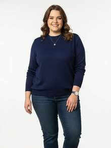 Vivi Women's Plus Size Wool Sweater For Cold Weather, Basic Knit, Long Sleeve - 藏蓝色 - 查看 2