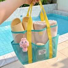 1pc Beach Bag, Summer Swimming Mesh Tote Bag, Large Capacity Mesh Bag For Swimwear & Accessories - Multicolor - View 2