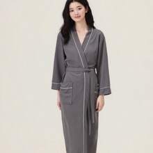 High Density 100% Cotton Bathrobe, Unisex | Absorbent & Quick Drying, Skin-Friendly & Warm, Suitable For All Seasons, Available In Plus Size - Dark Grey - View 4