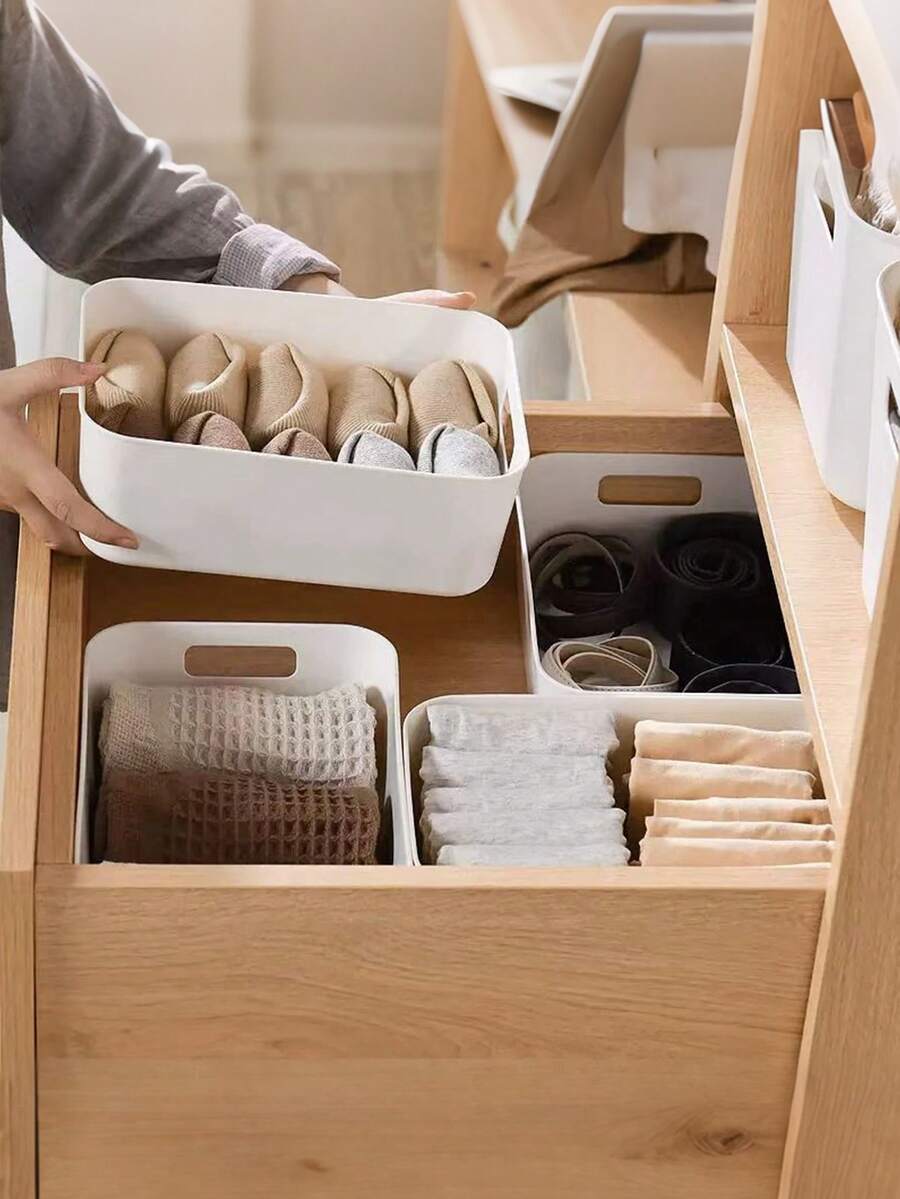1/3/5 Keranjang Penyimpanan Bertumpuk dengan Pegangan - Organizer Plastik Serbaguna untuk Dapur, Kamar Mandi, Kamar Tidur - Aksesori Penyimpanan Rumah Klasik, Organizer Meja dan Laci - Keranjang penyimpanan - View 1