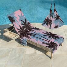 1件椰树图案超细纤维沙滩椅套，带口袋，轻便透气，是旅行和海滩度假的理想之选，泳池必备 | 夏季时尚 | 便携式沙滩套装，含沙滩巾 - A - 查看 4
