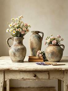 French Retro Creative Countryside Style Ceramic Flower Vase Home Room Living Room Desktop Decoration Accessories Antique Pottery Vase Dining Table Decoration Wedding Decoration - Antique Color - View 4