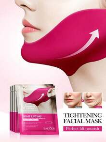12pcs Red V-Shaped Face Lifting Mask Set, With Lifting & Firming Effect; Hydrogel Mask With Ear Hooks Can Be Used As Lifting Bandage - Multicolor - View 1