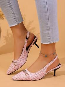 Zapatos de tacón bajo con punta y tira trasera para mujer, versátiles para ir al trabajo, la playa o fiestas - Rosa - Ver 3