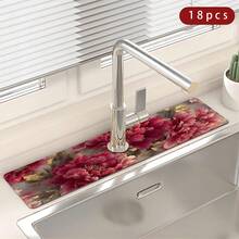 1pc Flower Theme Pattern Sink Drain Pad, Quick-Drying Diatomite Bathroom Faucet Pad, Trimmable Holiday Decorations, Household Kitchen Drain Pad, Washbasin Protection Pad, Suitable For All Kinds Of Faucets In Bathroom And Kitchen. - Multicolor - View 15