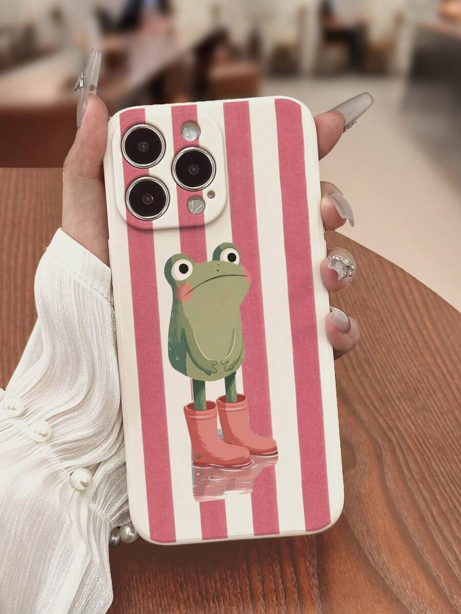 1pc Precision Hole Straight Edge Striped Frog Painted Thick Anti-Drop Painted Phone Case Protective Cover Compatible With IPhone / Galaxy / / - Multicolor - View 1