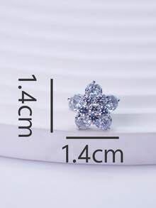 1 pieza Elegante pendiente de oreja con diseño de cinco pétalos y circonita brillante, diseño exclusivo elegante, estilo de alta gama para el día a día - Plateado - Ver 4