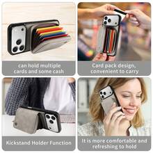Wallet Zipper Card Holder Phone Case, RFID Blocking & Shockproof Protective Leather Cover With Stand Function, Compatible With IPhone 17Pro Max, 17Pro, 17Air, 17, 15, 16 ProMax, 14 Pro, 13, 12, 11, - Grey - View 9