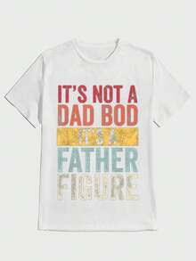 Casual T-Shirts, 's Day Gifts, "NOT A FIGURE, HE'S A PATERNAL FIGURE" - Retro - Typography - - Soft Casual Short Sleeve Print In 220gsm Pure Cotton - 白色 - 查看 12