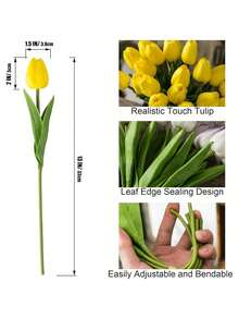 5 piezas Centros de mesa de flores artificiales románticas, tulipanes de plástico con textura de seda, adecuados para bodas, hogar, hotel, fiesta, regalo de Año Nuevo, Día de San Valentín, ramo de boda, dormitorio, sala de estar, decoración de escritorio, jardín exterior - Amarillo - Ver 4