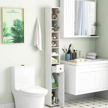 Tall Slim Bathroom Storage Cabinet, 71" Freestanding Bathroom Cabinet W/ 2 Doors, 1 Drawer & 5 Adjustable Shelves, Floor Narrow Tower Cabinet For Small Spaces, 8" X 8" X 71" (White) - 1 - View 3