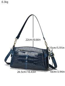 Retro Minimalist Printed Crossbody Bag With Adjustable PU Strap, Flap Closure , New Year - Azul - Ver 5