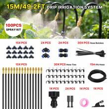 Senmeo 100Pcs 49.2Ft Automatic Drip Irrigation System, Garden Watering Irrigation Kit With 15pcs Adjustable Copper Nozzles, For Raised Bed, Lawn, Greenhouse - Bộ dụng cụ phun 49,2ft - Xem 2