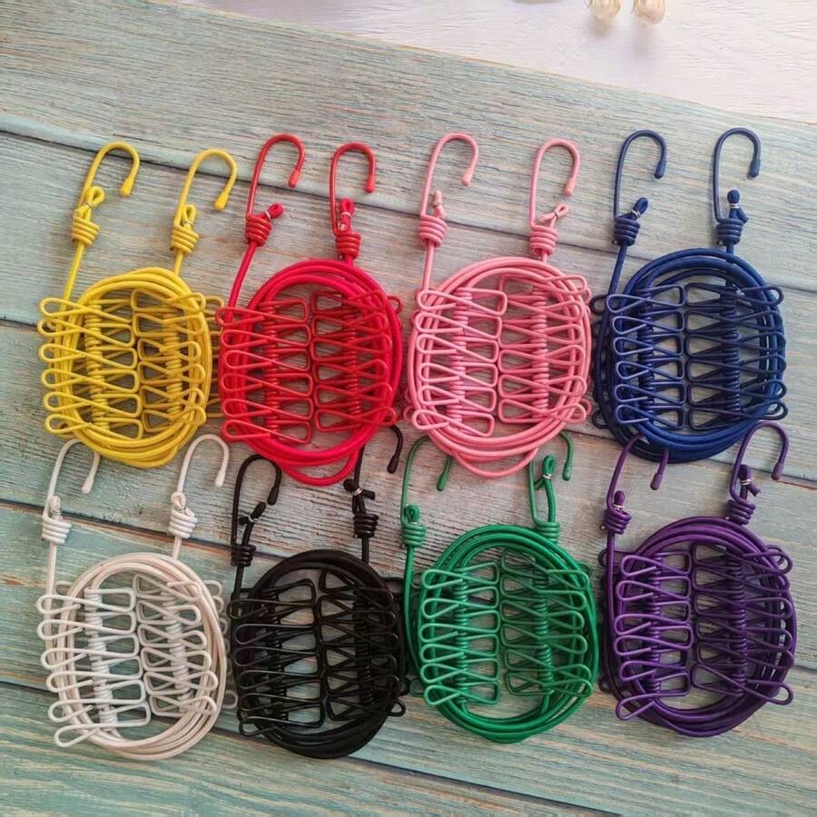 Jemuran Portabel 8m dengan 12 Klip, Jemuran Lipat Ringan untuk Perjalanan, Sempurna untuk Pengeringan Dalam Ruangan, Berkemah di Luar Ruangan, Ruang Cuci, Jemuran Hemat Ruang dengan Klip Pegangan Kuat, Desain Lipat Kompak untuk Hunian Apartemen, Asrama, Kamar Mahasiswa, Solusi Pengeringan Balkon, Tiang Jemuran Tali yang Dapat Diatur - View 1