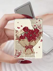 1個Y2K風格甜美系列便攜式梳妝鏡，可折疊輕巧超薄方便手鏡，PU皮革，適用於多種場景和所有人，小鏡子方便攜帶，口袋鏡，卡通Ins風碎花蝴蝶結圖案設計，精緻細膩，易於攜帶，手持化妝鏡，180°翻蓋多功能迷你鏡 - 彩色 - 查看 7
