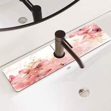 1pc Pink Floral Diatom Mud Decorative Non-Slip Silicone Faucet Drain Pad, Kitchen Drain Pad, Suitable For Bathroom And Kitchen Faucet Protection And Decoration. - Multicolor - View 4