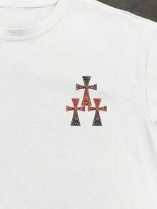 Manfinity Men's Casual T-Shirt With Cross And Letter Print, For Summer - 白色的 - 查看 3