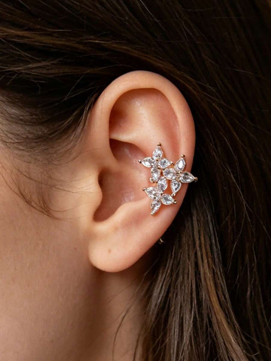 1 pieza Elegante Orejera con Circonita en Forma de Estrella, Diseño de Nicho Elegante, Estilo Elegante para Ir al Trabajo - Dorado - Ver 1