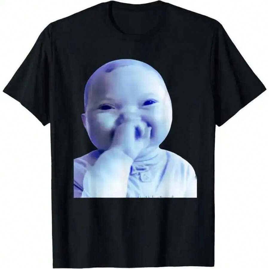 Funny T-Shirt With Smiling AI Baby Meme - Black - View 1