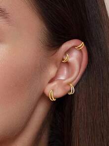 1 pieza Pendiente de aro de septum, aro de cartílago, concha, hélice, labio o nariz de titanio sólido chapado en oro de 18k con pavé de circonita cúbica de diferentes tamaños y estilos, unisex para uso diario - oro titanio - Ver 7