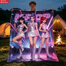 1 chiếc chăn in hình nhóm nhạc nữ K-Pop, mềm mại và thân thiện với da, nhẹ, thích hợp dùng cho giường ngủ, dã ngoại, ô tô, cắm trại. - Nhiều màu - Xem 2