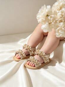 Sandalias abiertas con diseño floral lindo, transpirables, para niñas, livianas y cómodas, antideslizantes, adecuadas para interiores, exteriores, playa, primavera/verano - Dorado - Ver 2