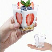 Bộ 50/25/20 chiếc cốc tráng miệng 60ml, cốc mousse hình thang trong suốt, cốc pudding, cốc thạch, cốc bánh, cốc vuông, thích hợp cho các dịp lễ hội, tiệc tùng, tiệc Halloween hoặc Giáng sinh. - trong suốt - Xem 3