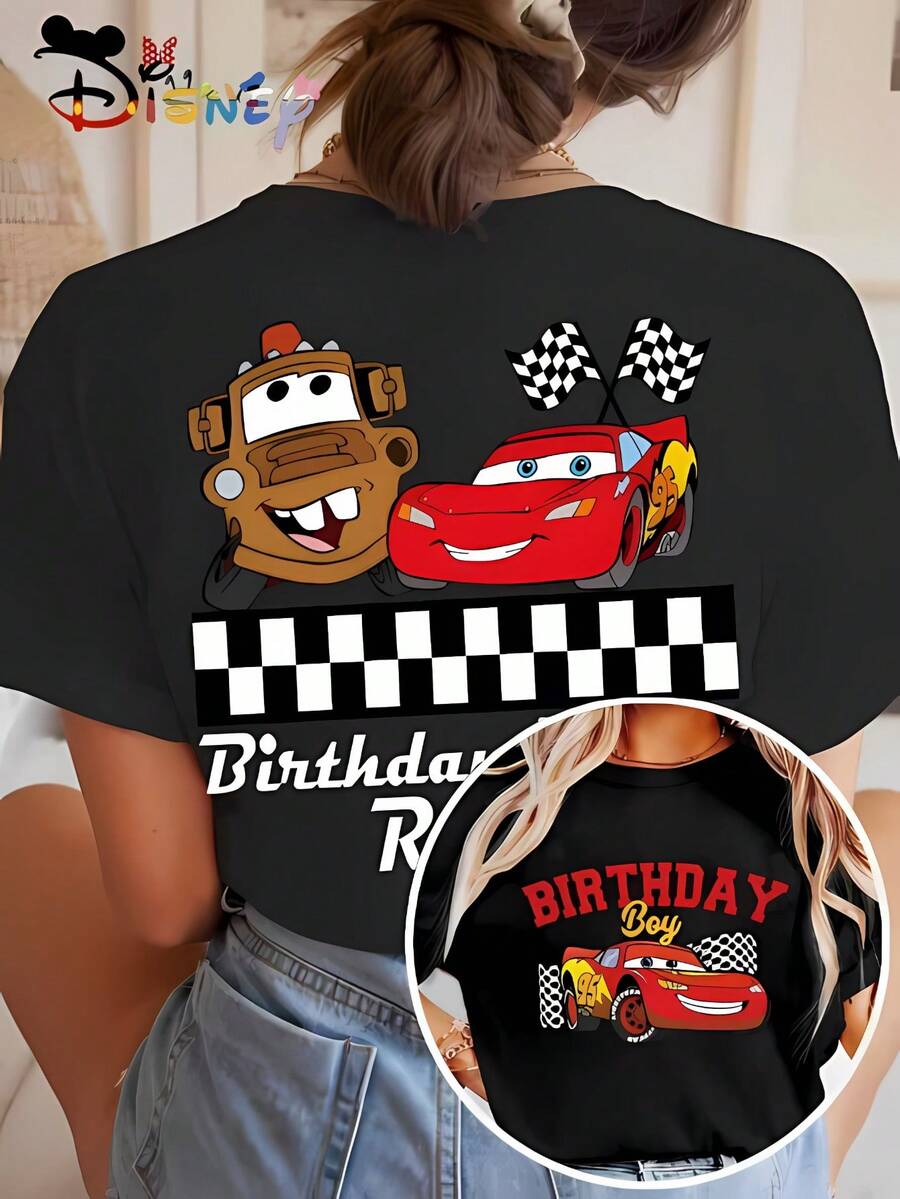 Disney Women' McQueen Racing T-Shirt - Slim Fit Short Sleeve Tee With Lightning McQueen Print, 100% Cotton Casual Top Suitable For Commuting, & Casual Attire, Spring Summer Fall Outfits (Machine Washable) - 黑色 - 查看 1
